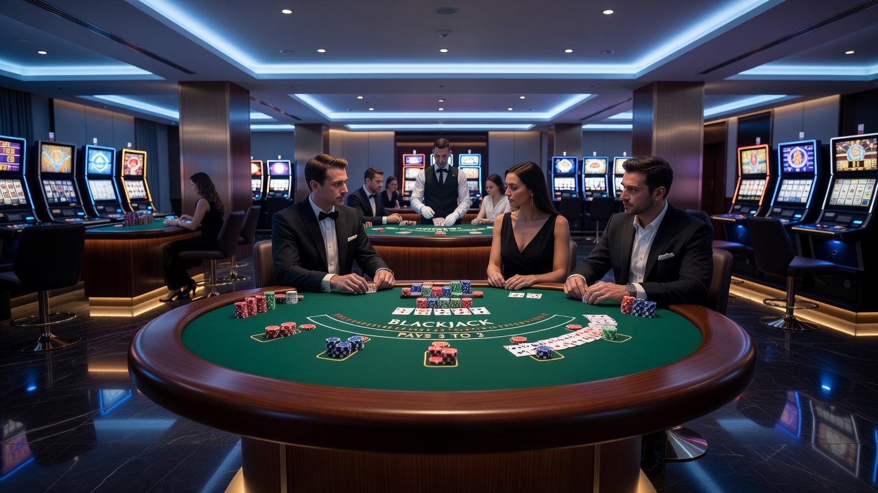 Live dealer casino table with players engaging via digital interface in a modern gaming environment