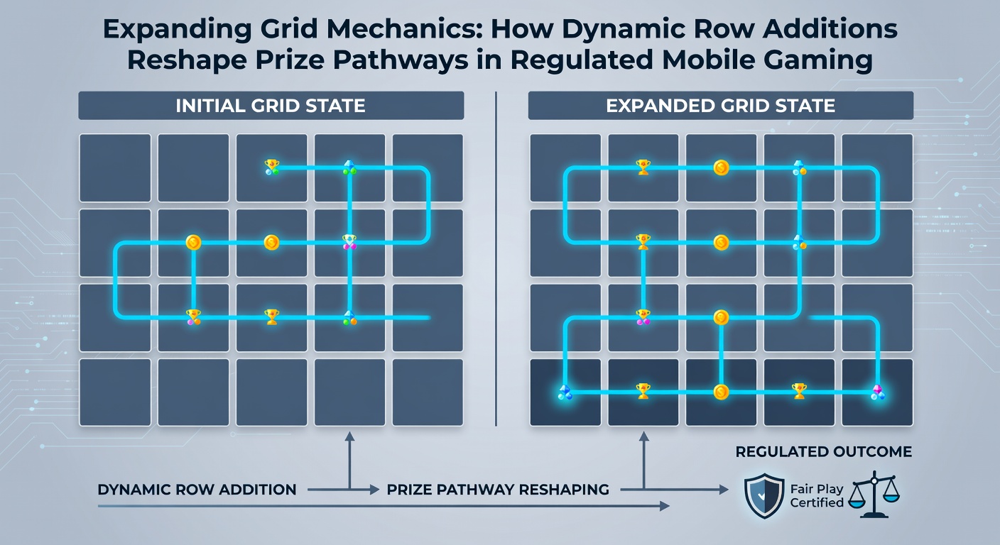 Mobile device displaying expanding grid during a bonus sequence with highlighted win paths