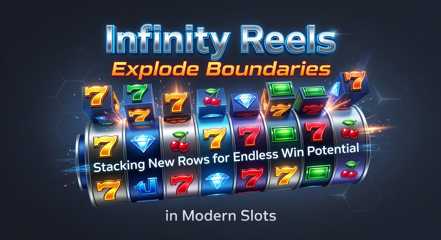 Vibrant slot screen showing infinity reels expanding with stacked rows and cascading symbols during a massive win sequence