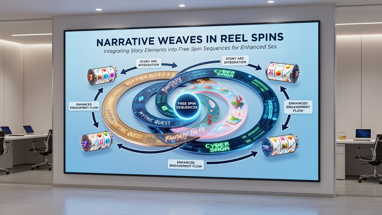 Animated slot interface showing story progression through free spin levels with character development markers
