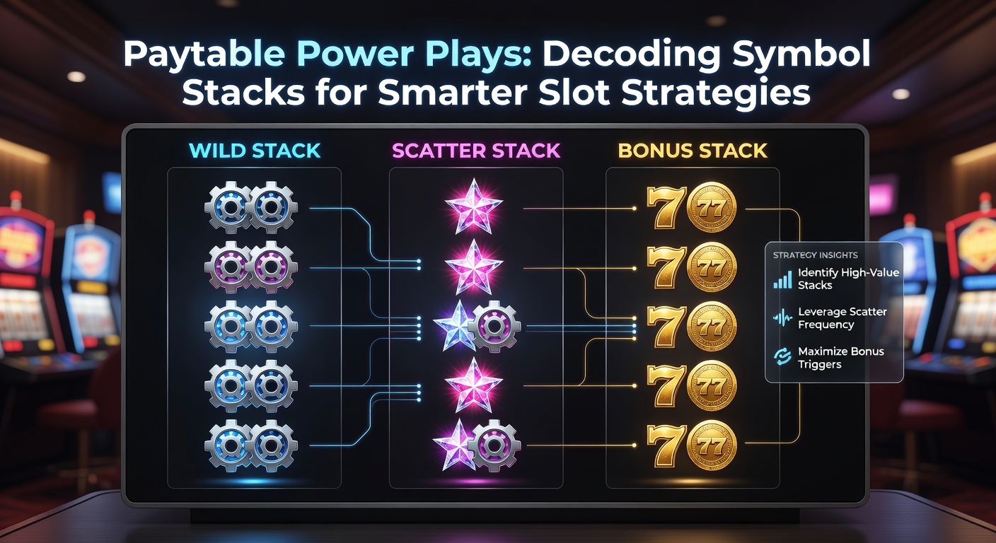 Close-up paytable dissection with color-coded symbol stacks, arrows pointing to payout multipliers and strategic bet highlights on a digital slot interface