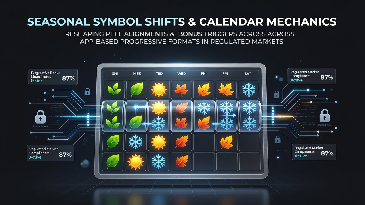 Seasonal reel configurations displaying winter and summer symbol variations in progressive slot interfaces