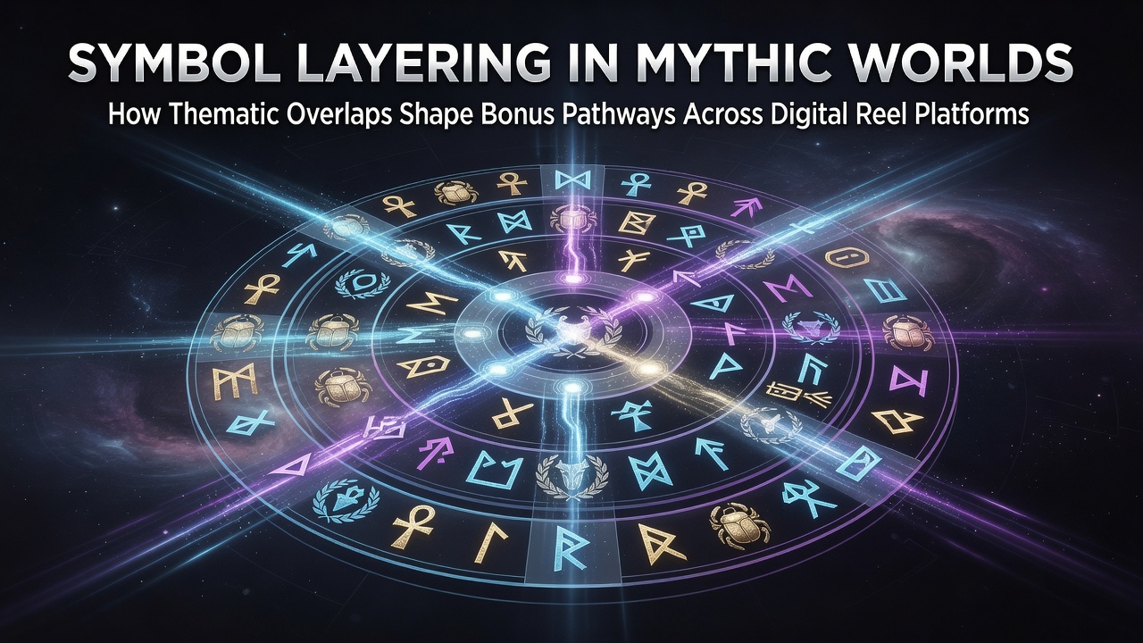 Digital reel display showing layered mythic symbols including Norse runes and Greek deities interacting on a slot grid