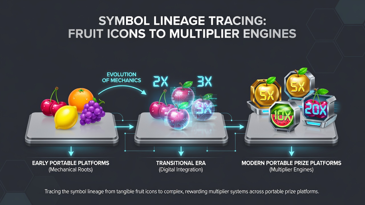 Mobile interface displaying fruit icons functioning as active multiplier engines