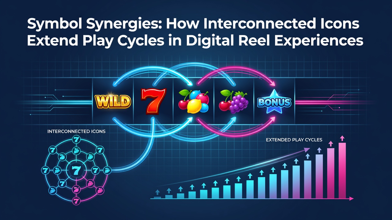 Interconnected slot symbols forming chains across digital reels in a modern online game interface