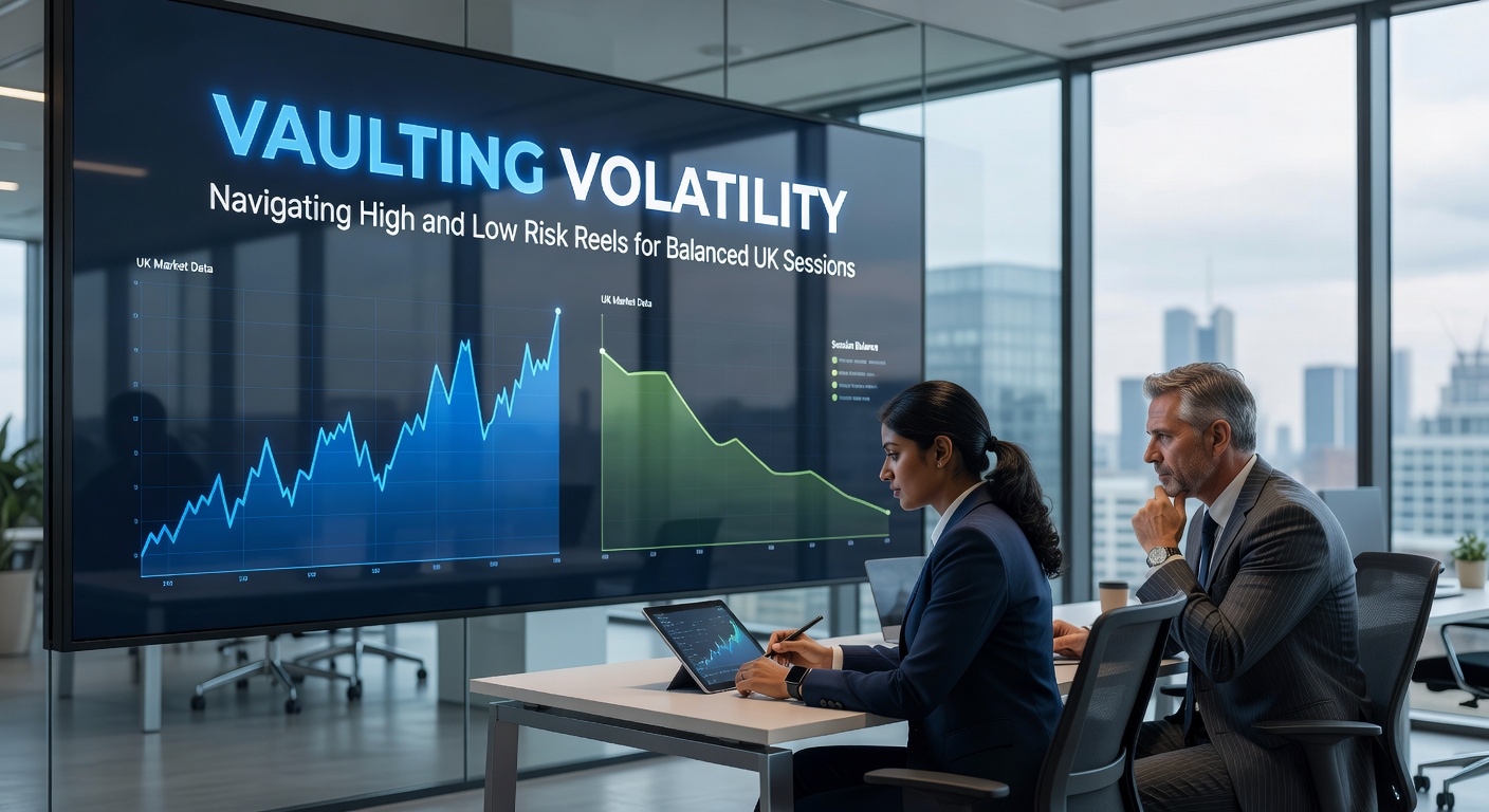 Dynamic slot reels showcasing high volatility explosions and low volatility steady payouts in a vibrant casino interface